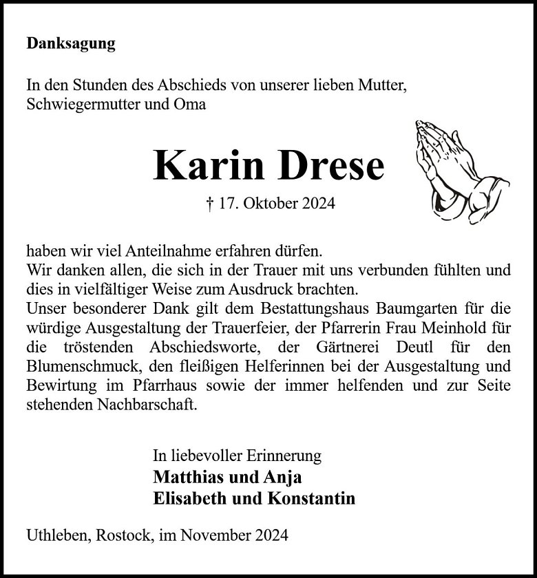 Danksagung (Foto: Bestattung Baumgarten)