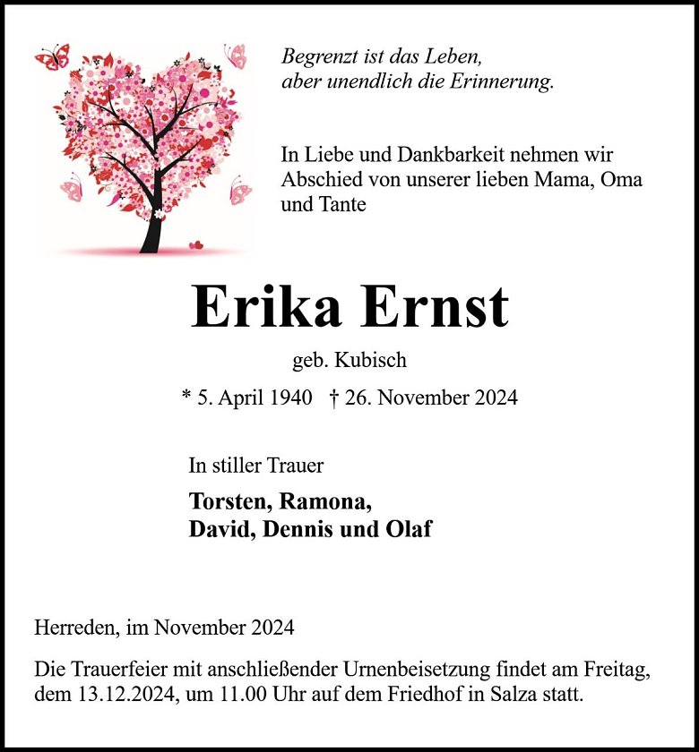 Traueranzeige (Foto: Bestattung Baumgarten)