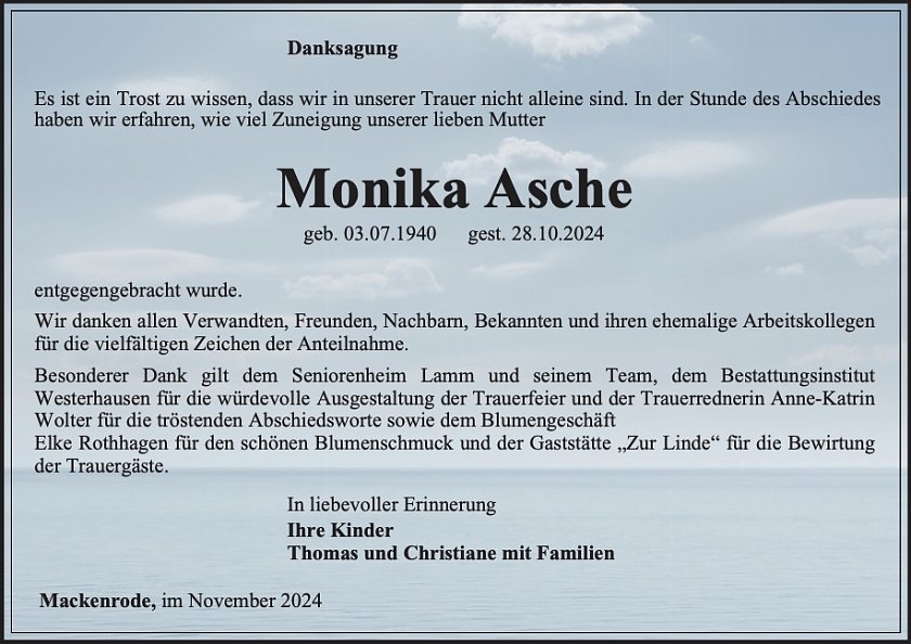 Danksagung (Foto: Bestattungsinstitut Westerhausen)