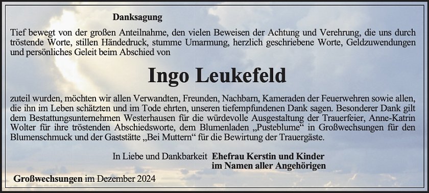 Danksagung (Foto: Bestattungsinstitut Westerhausen)