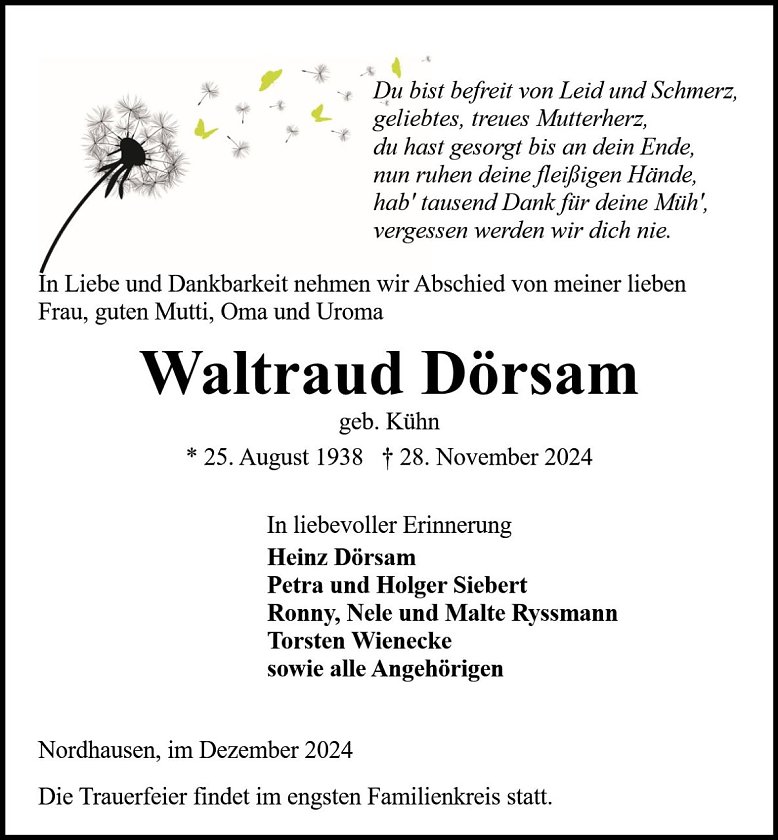 Traueranzeige (Foto: Bestattung Baumgarten)