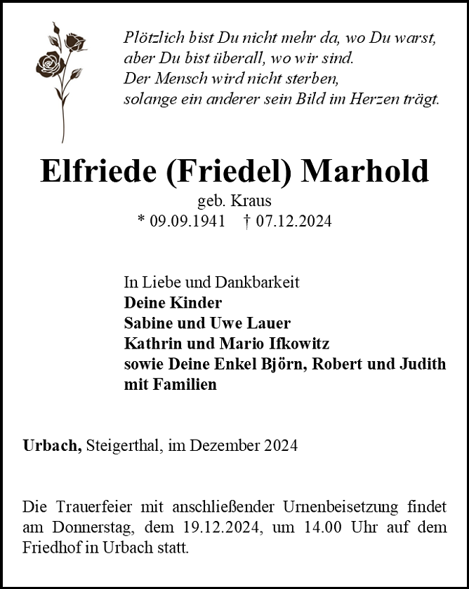 Traueranzeige (Foto: Bestattungshaus Eckhard Schade)