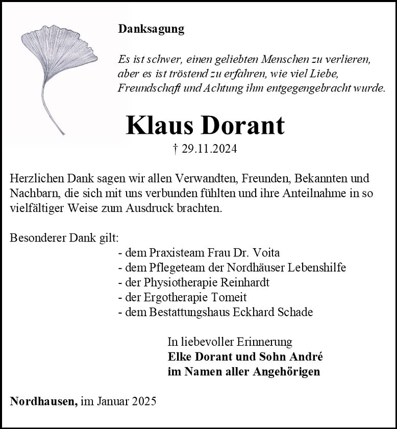 Danksagung (Foto: Bestattungshaus Eckhard Schade)