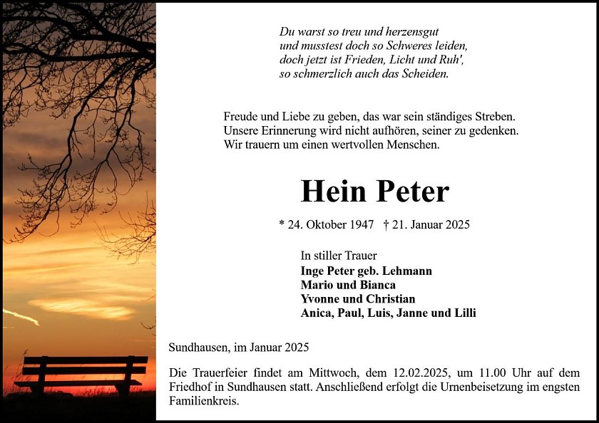 Traueranzeige (Foto: Bestattung Baumgarten)