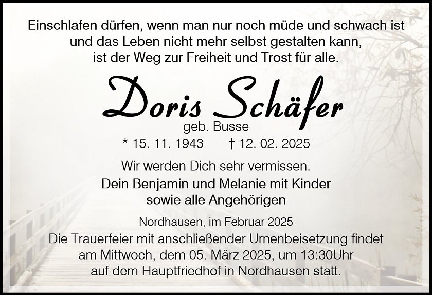 Traueranzeige (Foto: Bestattungsinstitut Fienhold)