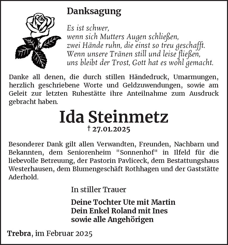 Danksagung (Foto: Bestattungsinstitut Westerhausen)