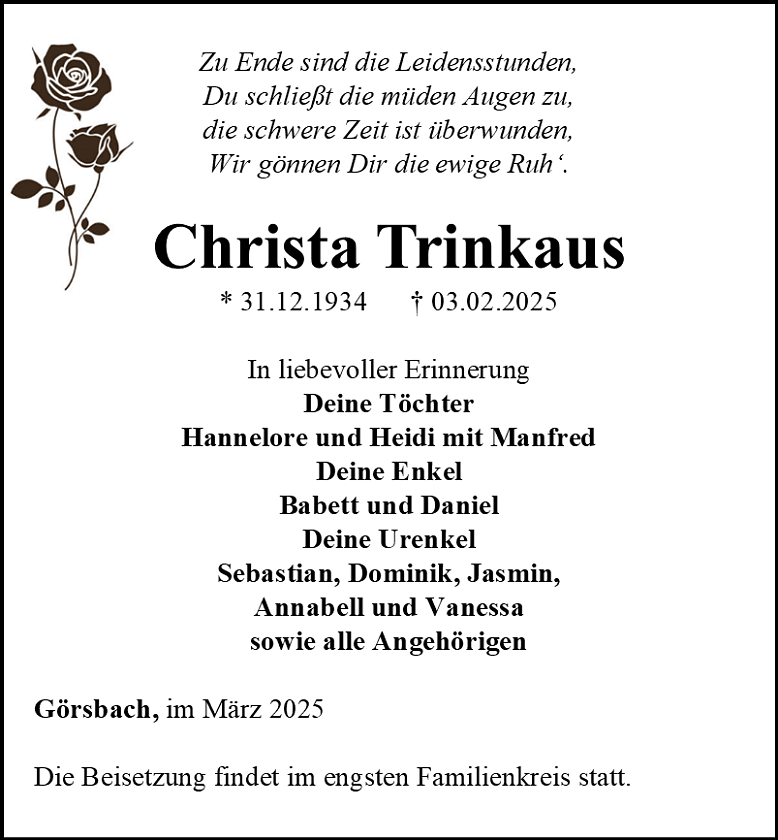 Traueranzeige (Foto: Bestattungshaus Eckhard Schade)