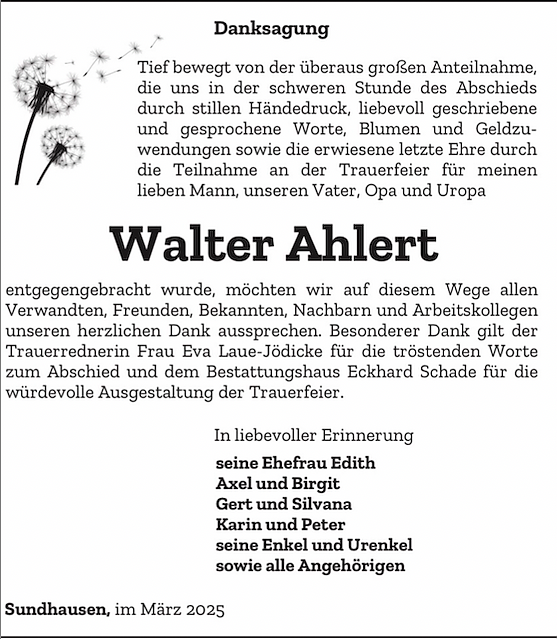 Danksagung Walter Ahlert (Foto: privat)