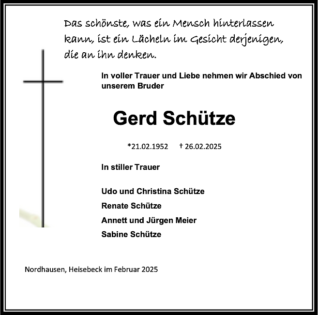 Traueranzeige Gerd Sch&uuml;tze (Foto: privat)