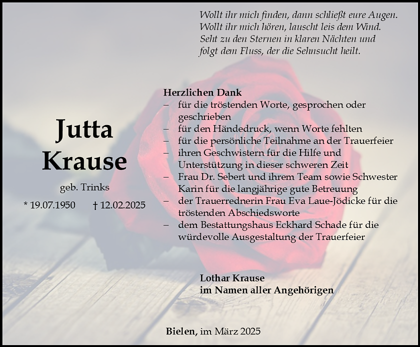 Danksagung (Foto: Bestattungshaus Eckhard Schade)