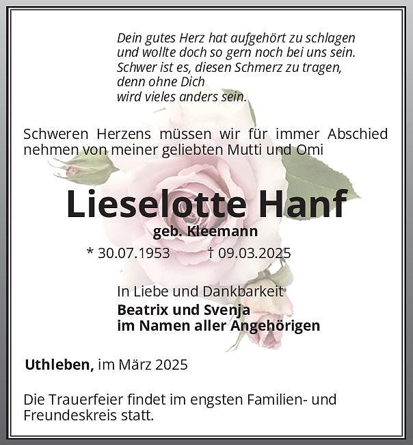 Traueranzeige (Foto: Bestattung Baumgarten)