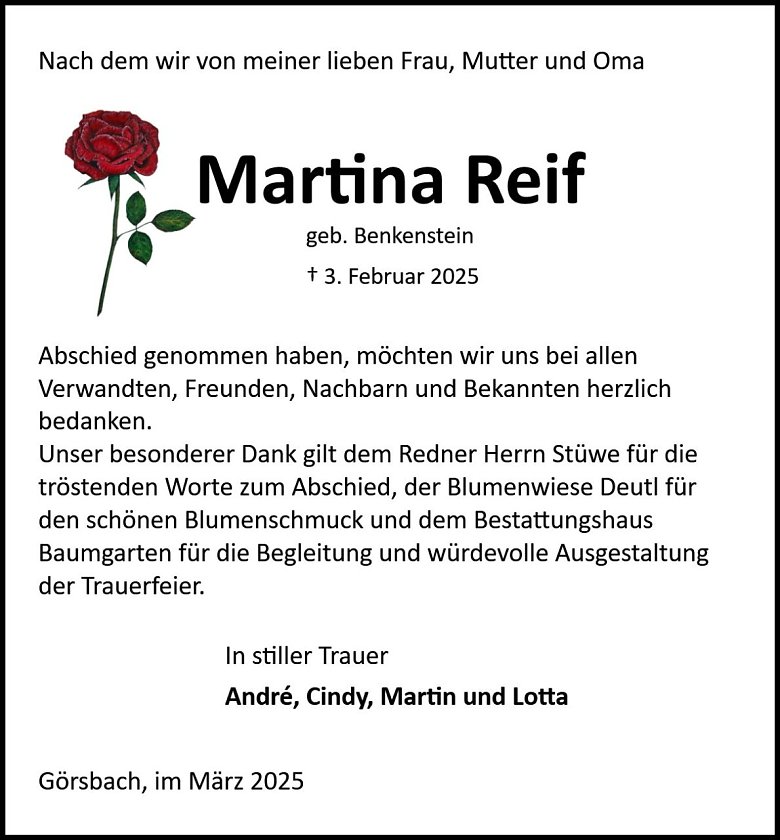 Danksagung (Foto: Bestattung Baumgarten)