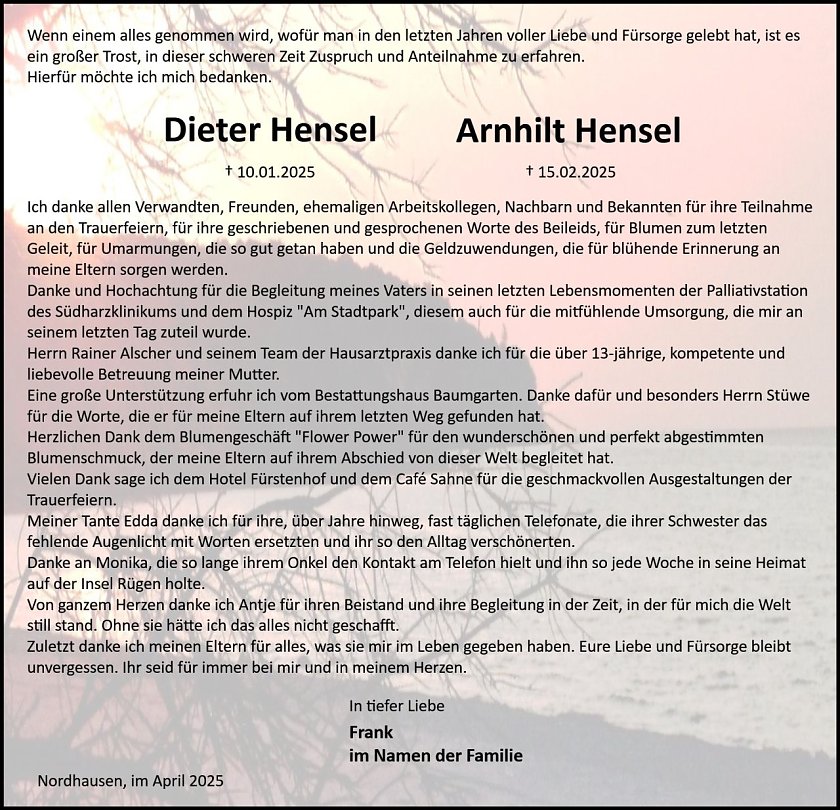 Danksagung (Foto: Bestattung Baumgarten)