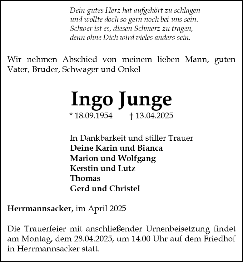 Traueranzeige (Foto: Bestattungshaus Schade)