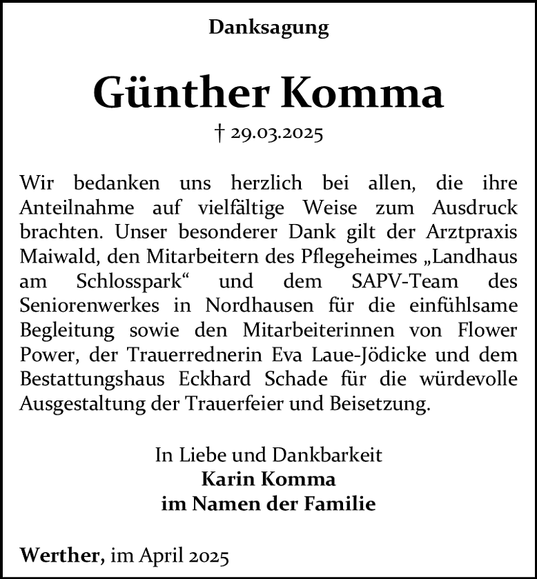 Danksagung (Foto: Bestattungshaus Schade)