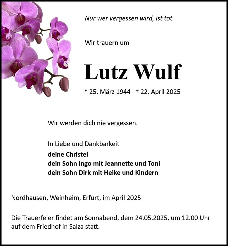 Traueranzeige (Foto: Bestattung Baumgarten)