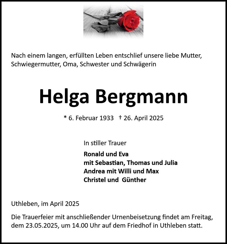 Traueranzeige (Foto: Bestattung Baumgarten)