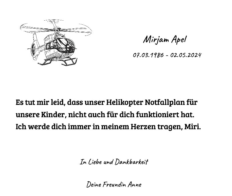 Traueranzeige Apel (Foto: privat)