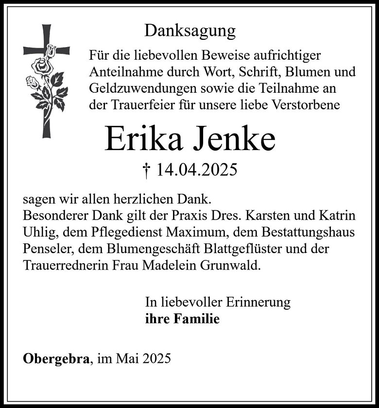 Danksagung Erika Jenke (Foto: Bestattungshaus Penseler)