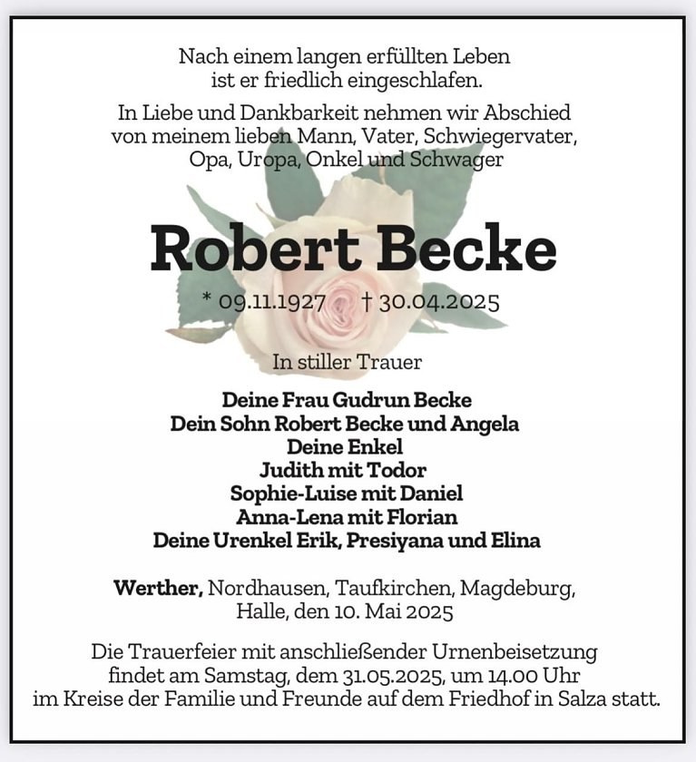 Traueranzeige (Foto: privat)