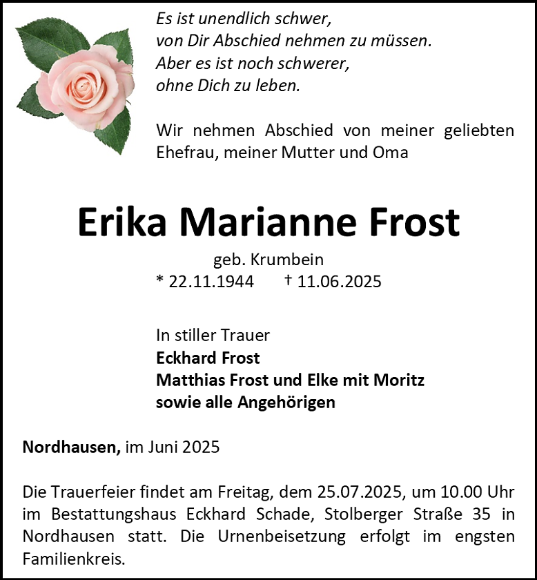 Traueranzeige (Foto: Bestattungshaus Schade)