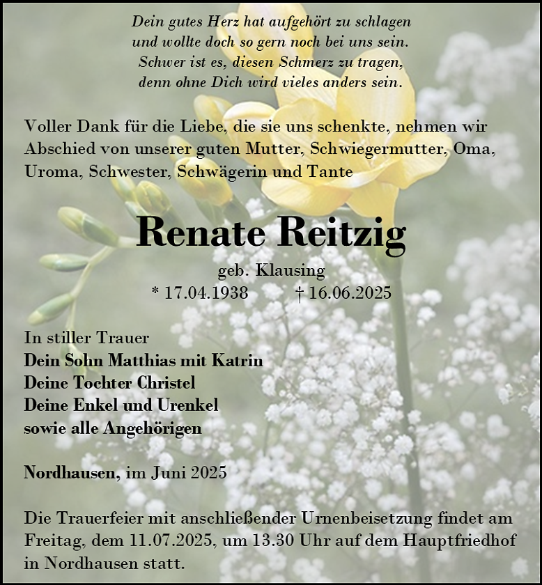 Traueranzeige (Foto: Bestattungshaus Schade)