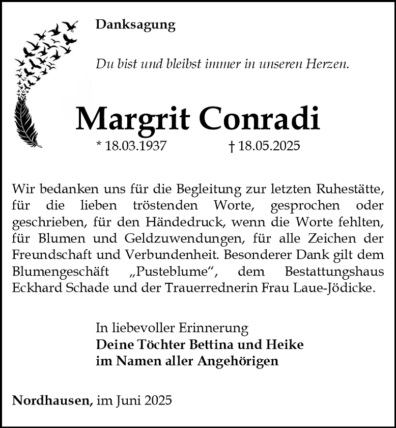 Danksagung (Foto: Bestattungshaus Schade)