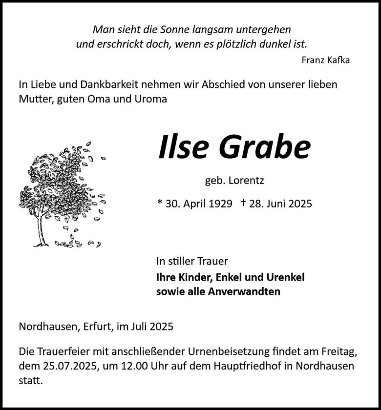 Traueranzeige (Foto: Bestattung Baumgarten)