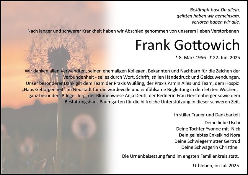 Danksagung (Foto: Bestattung Baumgarten)