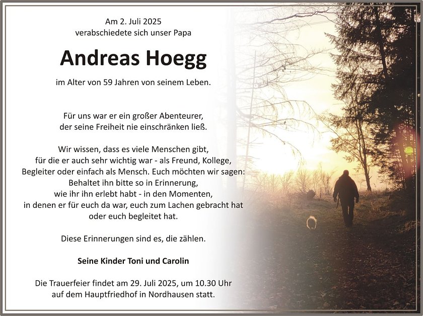 Traueranzeige Andreas Hoegg (Foto: keine Angaben)