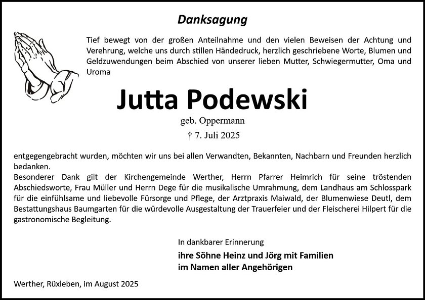 Danksagung (Foto: Bestattung Baumgarten)