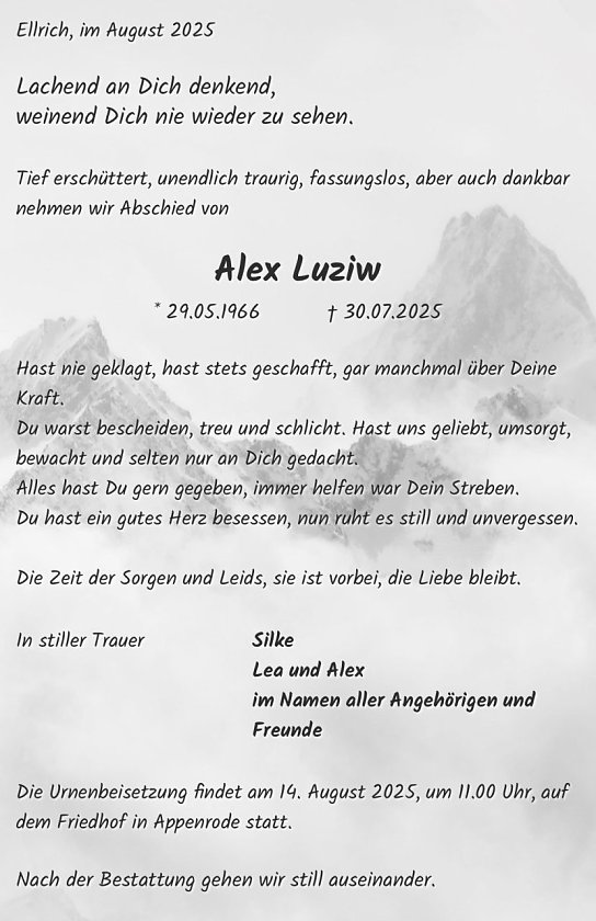 Traueranzeige Luziw (Foto: Lea Spie&szlig;)