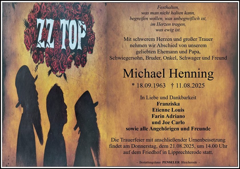 Traueranzeige Michael Henning (Foto: Bestattungshaus PENSELER)