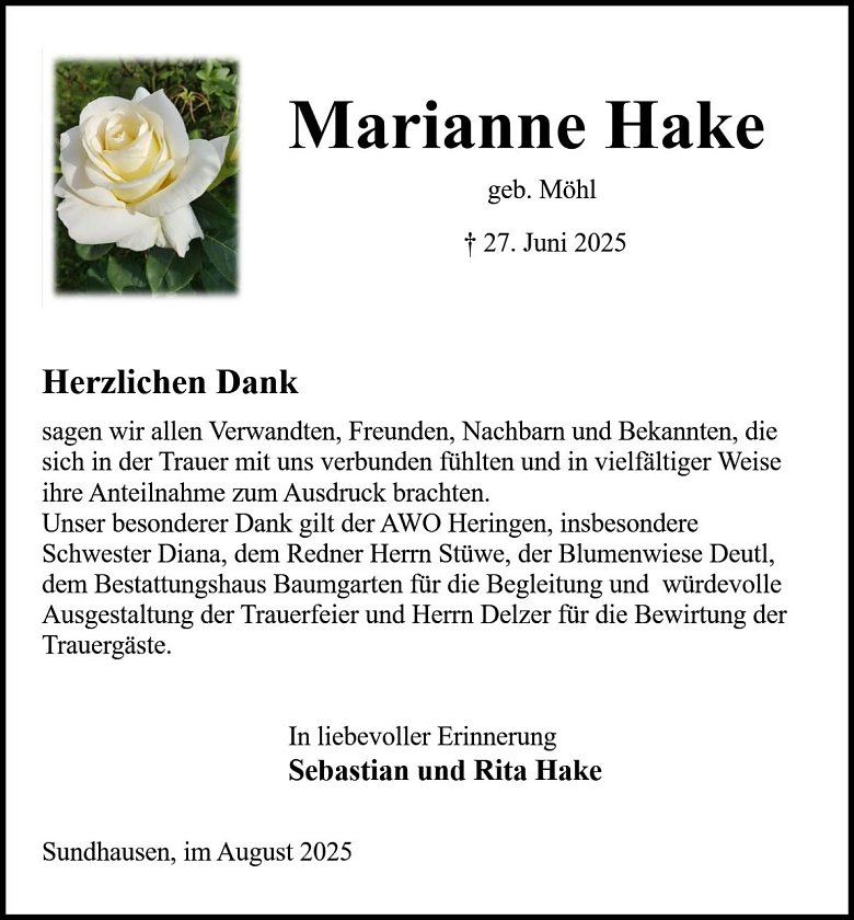 Danksagung (Foto: Bestattung Baumgarten)