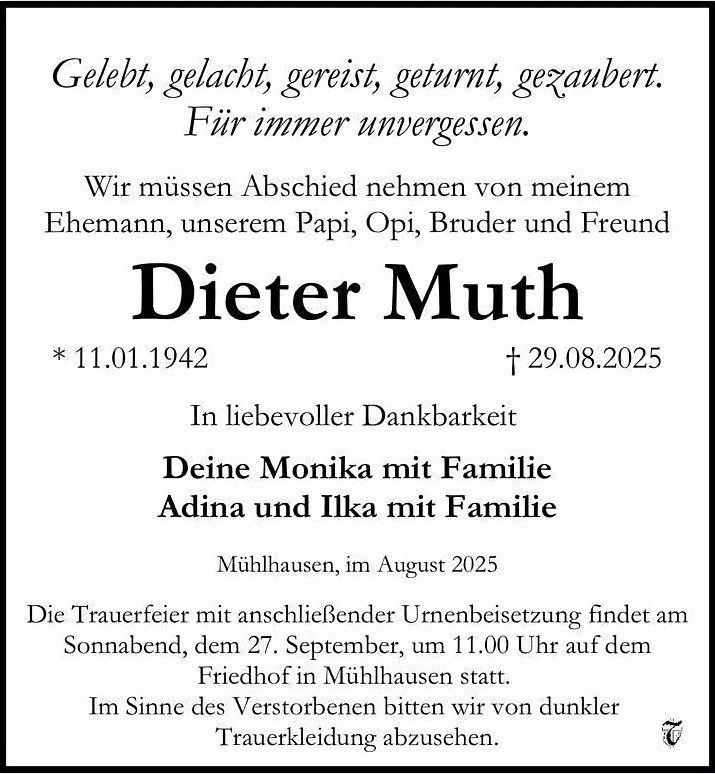 Traueranzeige Dieter Muth (Foto: S. Thomas)
