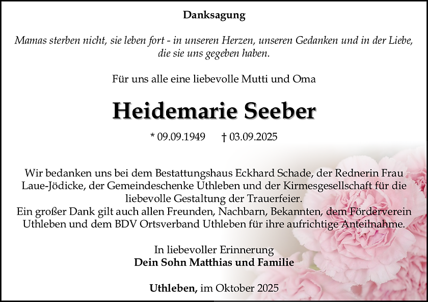 Danksagung (Foto: Bestattungshaus Eckhard Schade)