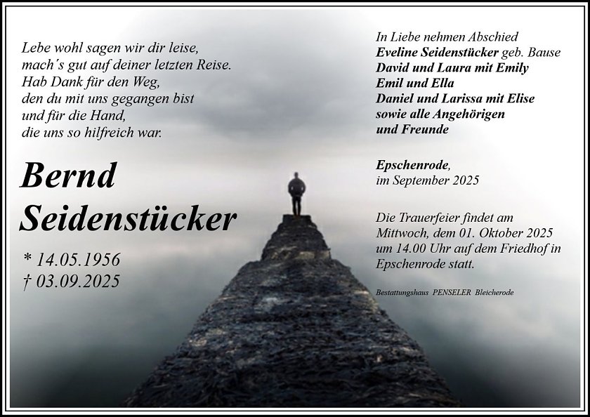 Danksagung im Trauerfall Bernd Seidenst&uuml;cker (Foto: selbst)