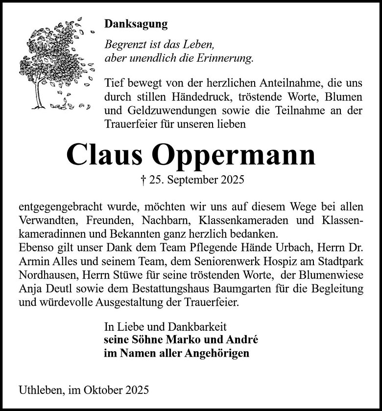 Danksagung (Foto: Bestattung Baumgarten)