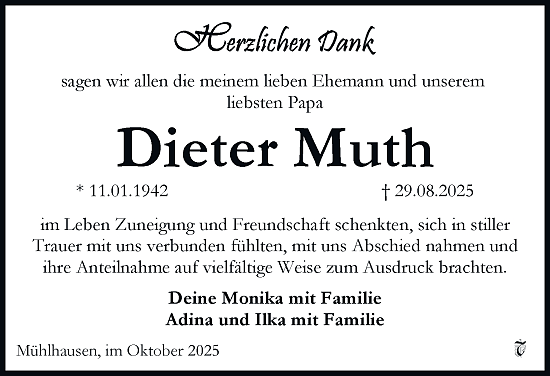 Danksagung Dieter Muth (Foto: A.Muth)