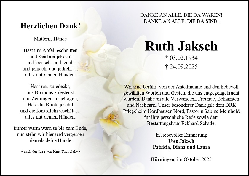 Danksagung (Foto: Bestattungshaus Schade)