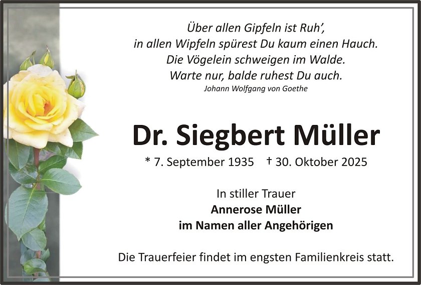 Traueranzeige Dr. Siegbert M&uuml;ller (Foto: keine Angaben)
