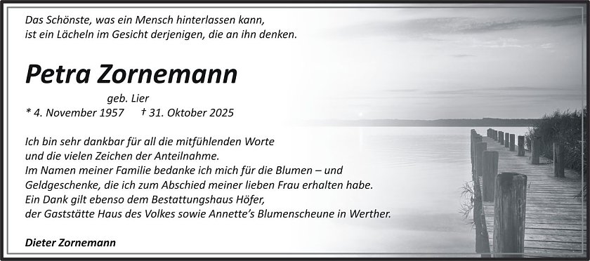 Dankanzeige Petra Zornemann (Foto: keine Angaben)