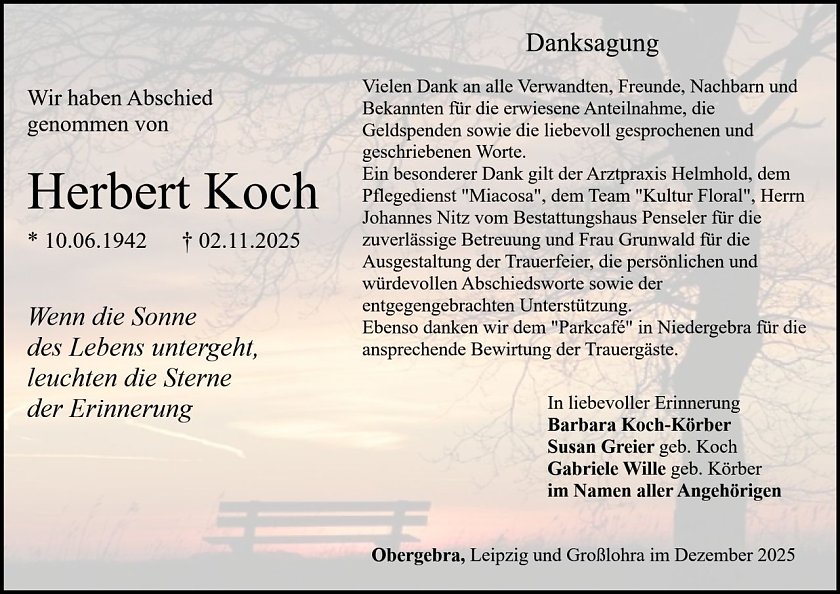 Danksagung Herbert Koch (Foto: Bestattungshaus PENSELER)