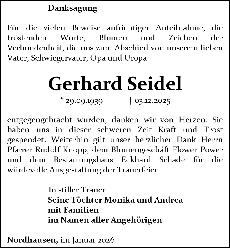 Danksagung (Foto: Bestattungshaus Schade)