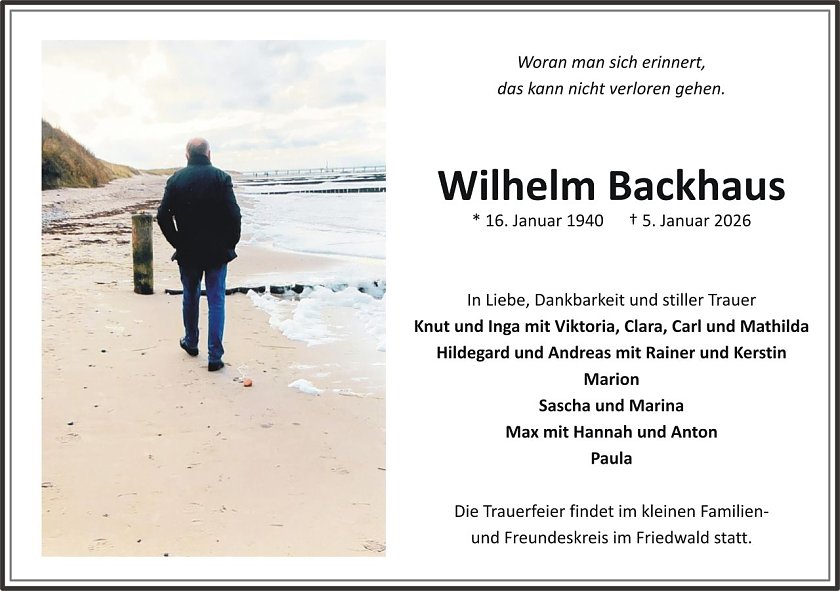 Traueranzeige Wilhelm Backhaus (Foto: keine Angaben)