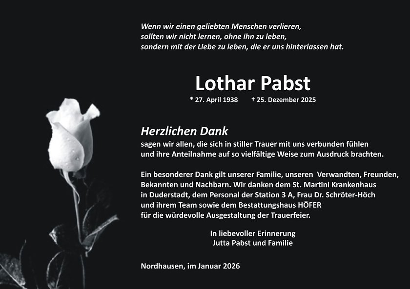 Dankanzeige Lothar Pabst (Foto: H&Ouml;FER)