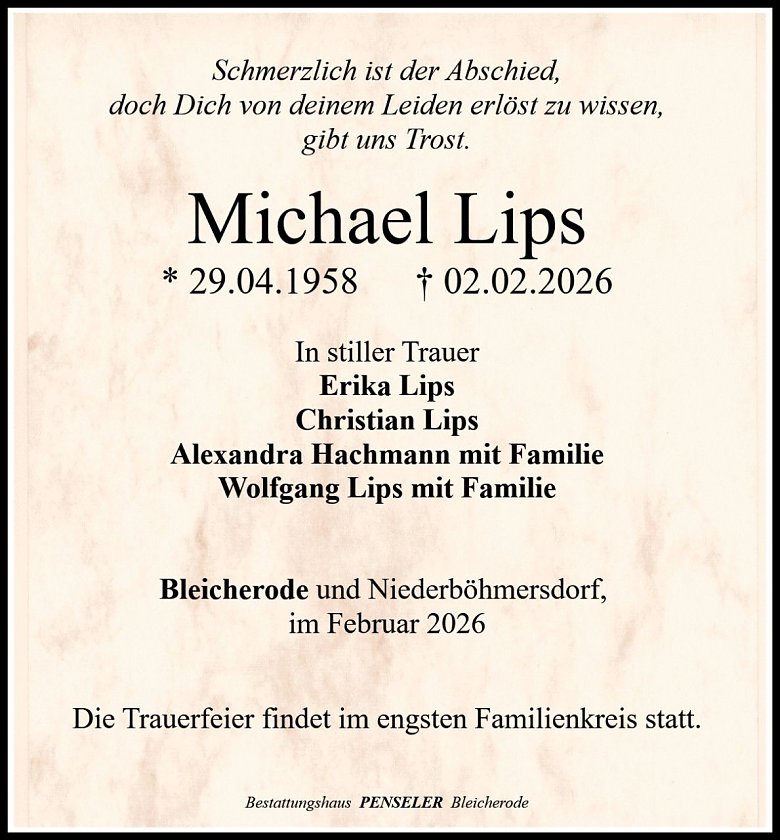 Traueranzeige Michael Lips (Foto: Bestattungshaus PENSELER)