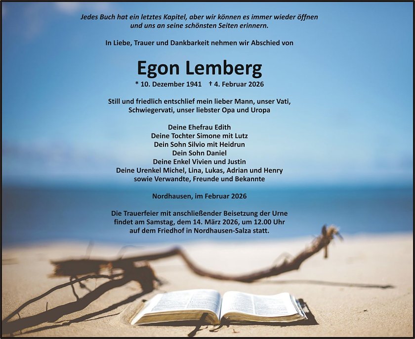 Traueranzeige Egon Lemberg (Foto: H&Ouml;FER)