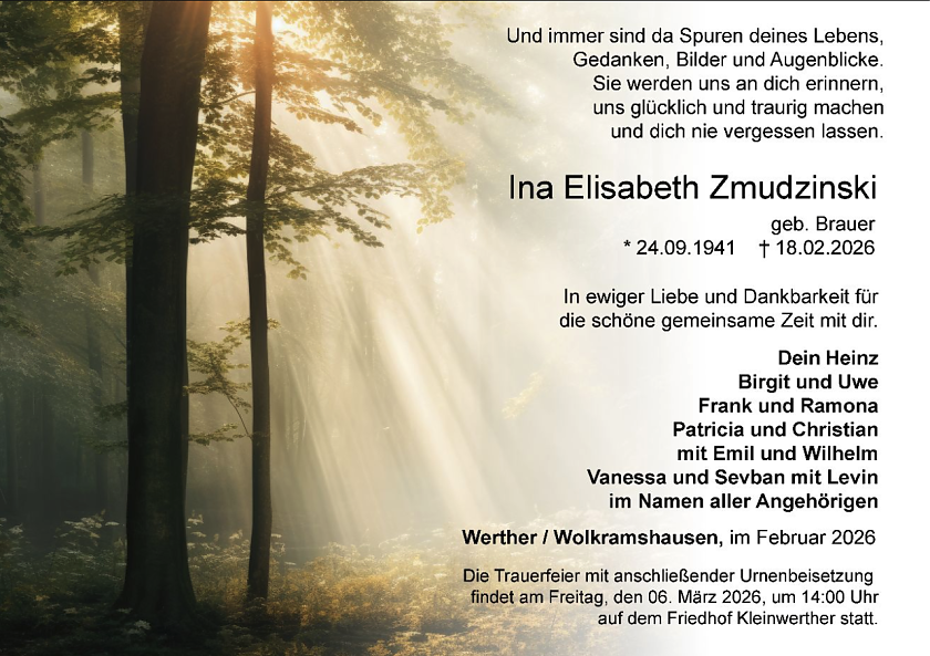 Traueranzeige Zmudzinski (Foto: privat)