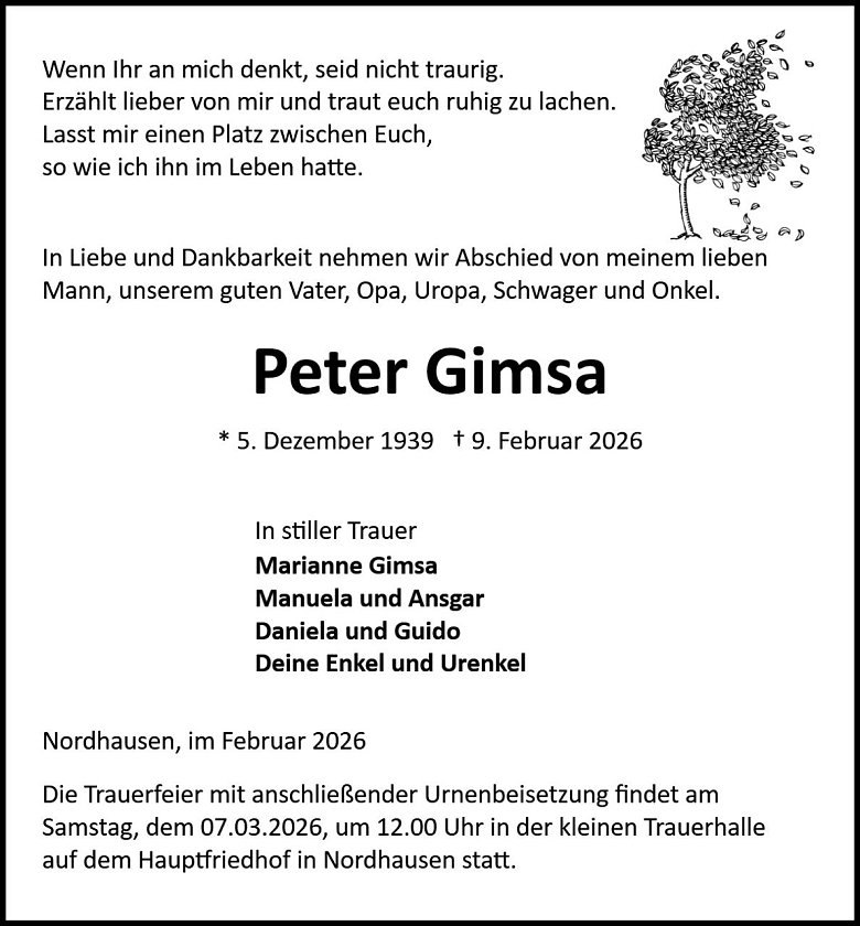 Traueranzeige (Foto: Bestattung Baumgarten)